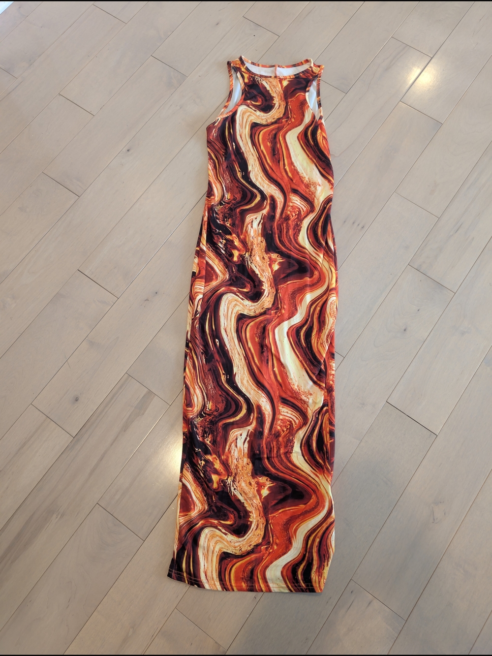 BACKLESS Orange & Cream Marble Print Maxi Dress